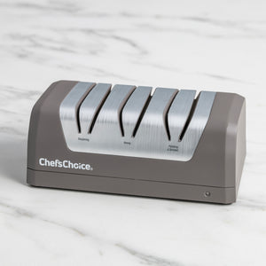Chef'sChoice Rechargeable Three-Stage DC 320 Electric Knife Sharpener, in Slate Gray- Lifestyle