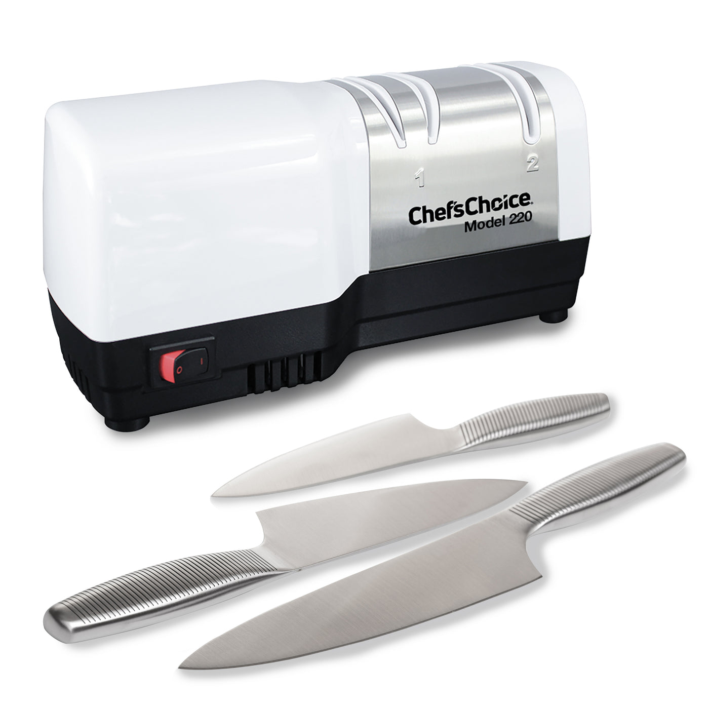 Easily apply razor-sharp edges with advanced Hybrid® technology from Chef'sChoice®.  This new and efficient Hybrid® 220 sharpener combines electric and manual  CrissCross® advanced sharpening technology for an extremely sharp,  burr-free edge with